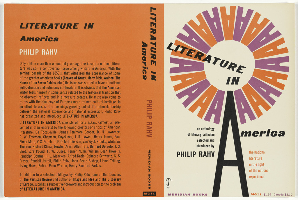 Book cover for the anthology "Literature in America" with an introduction by Philip Rahv