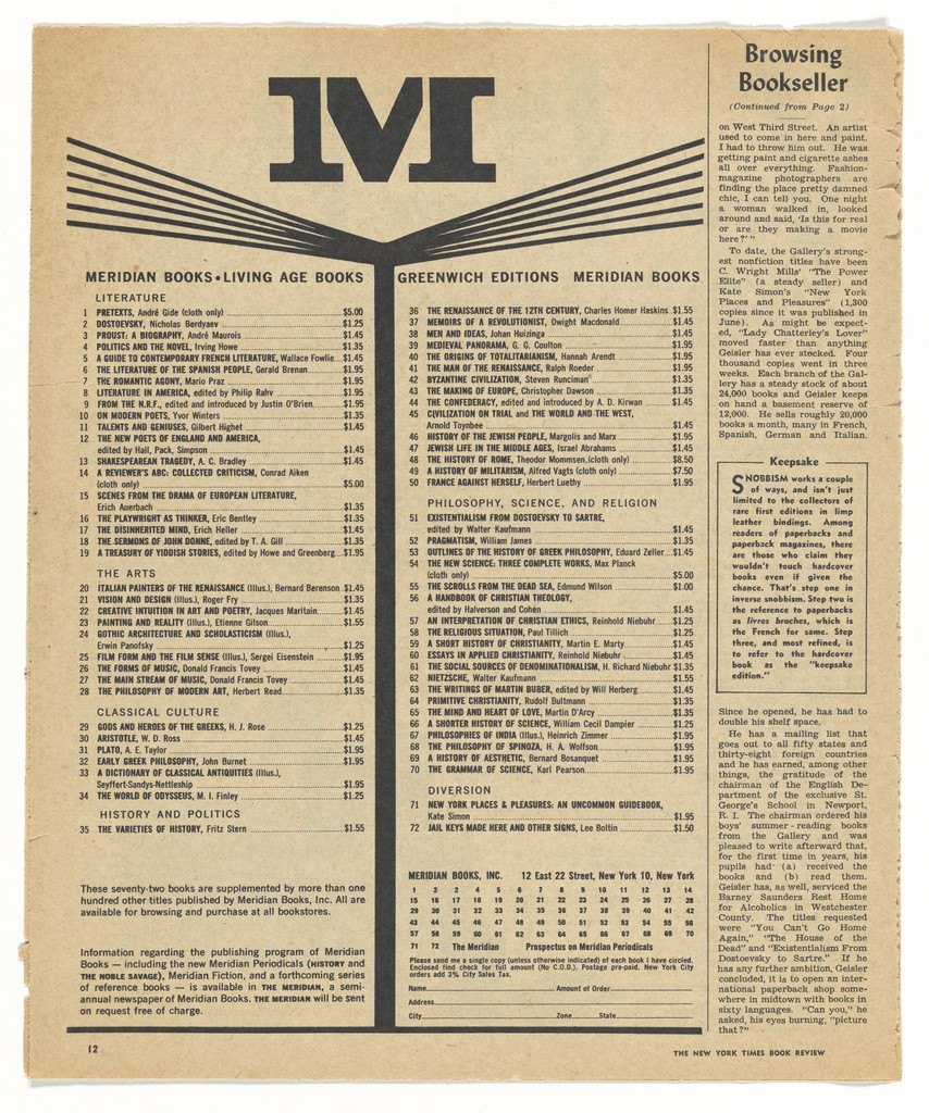 Advertisement for Meridian Books