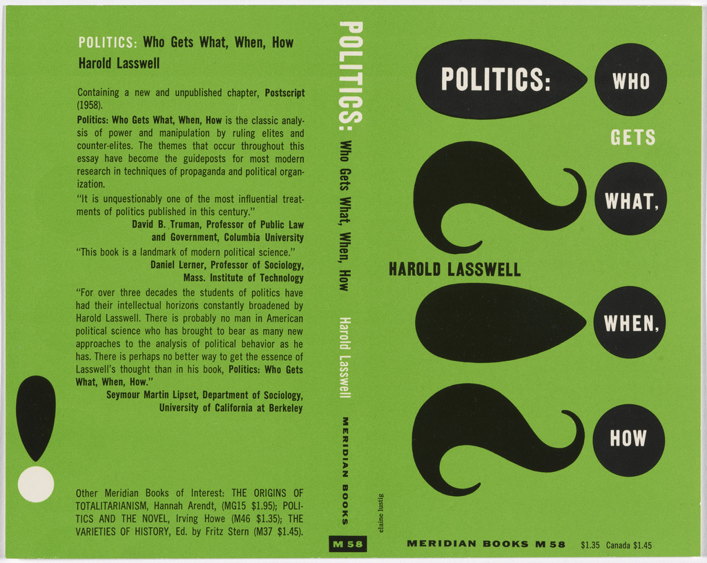 Book cover for "Politics: Who Gets What, When, How" by Harold Lasswell