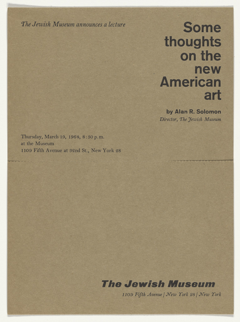 Invitation card for a lecture at the Jewish Museum