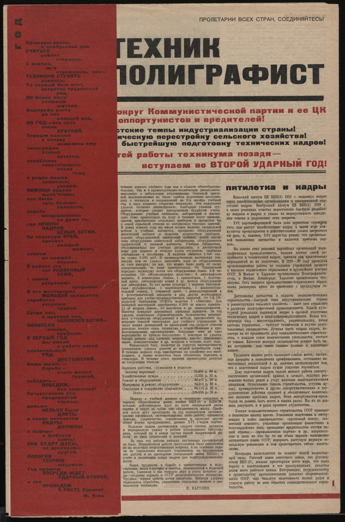 Tekhnik poligrafist. Gazeta studentov, rabochikh, sluzhashchikh i pedagogov poligraf-tekhnikuma v moskve (The Art of the Printer: Newspaper of the Students, Workers, Employees and Teachers of the Polygraphic-Technical School in Moscow), no. 3