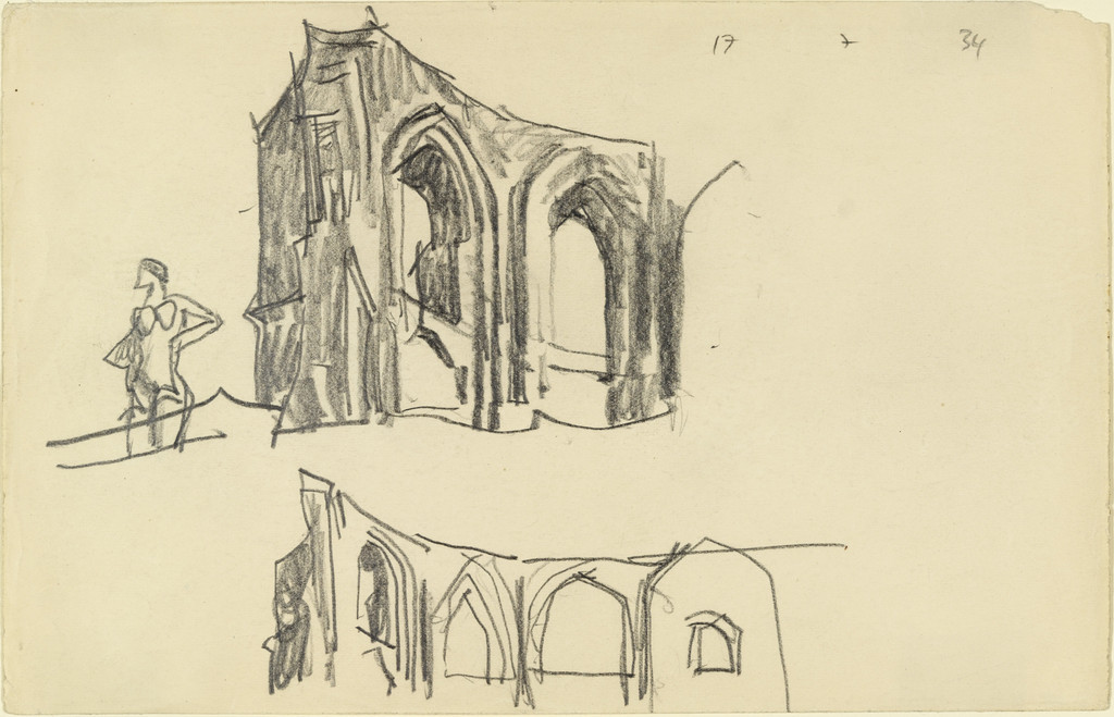 Two Compositions of Ruins, One with Figure of a Woman