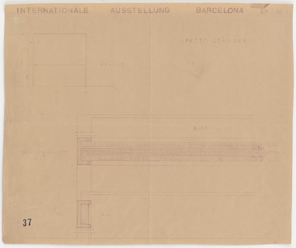 Barcelona Exhibition, German Section, Textile Palace, Barcelona, Spain (Elevation and section. Boards for photographs.)