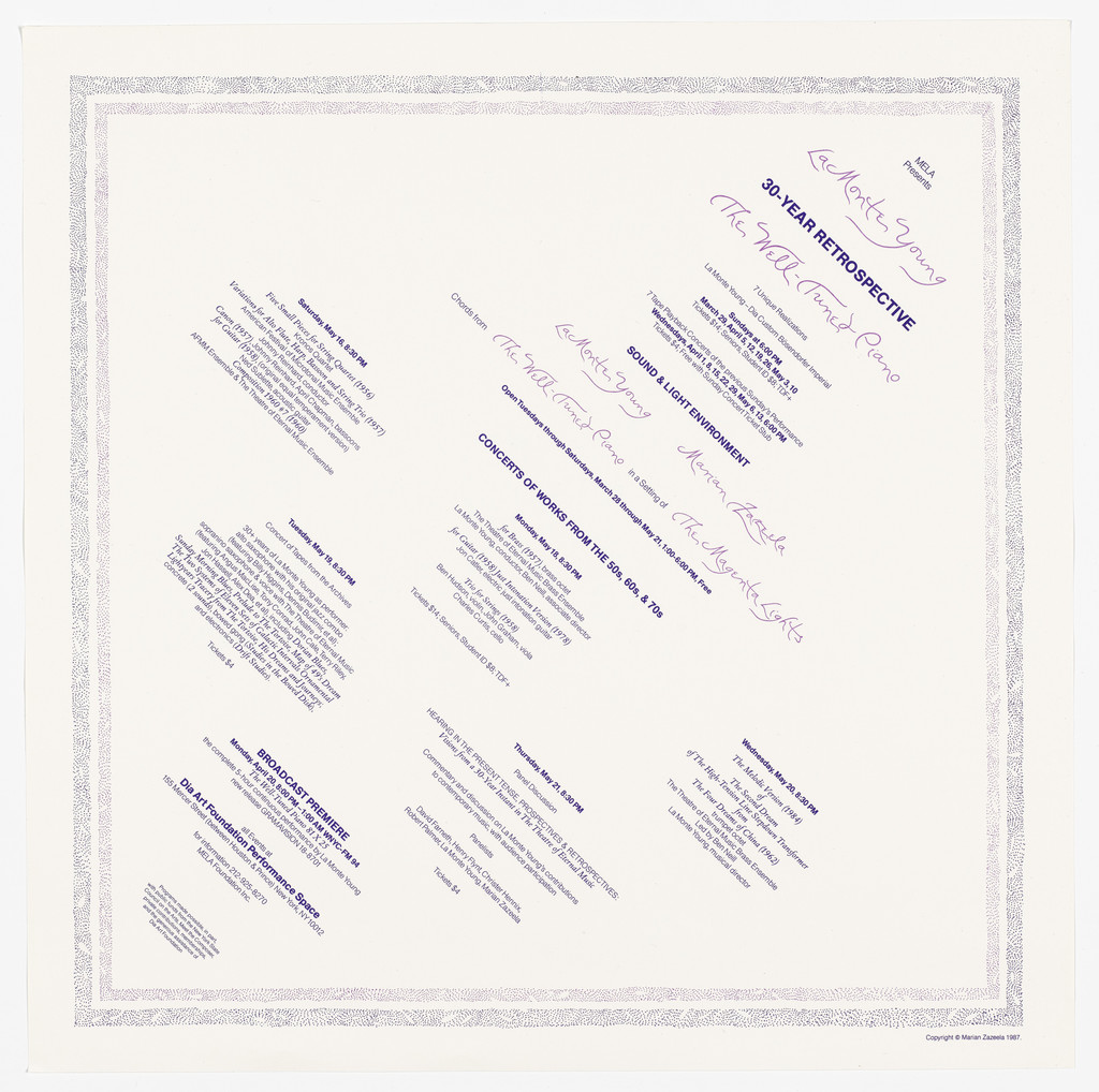 Poster for La Monte Young, 30-Year Retrospective , Dia Art Foundation, March - May 1987