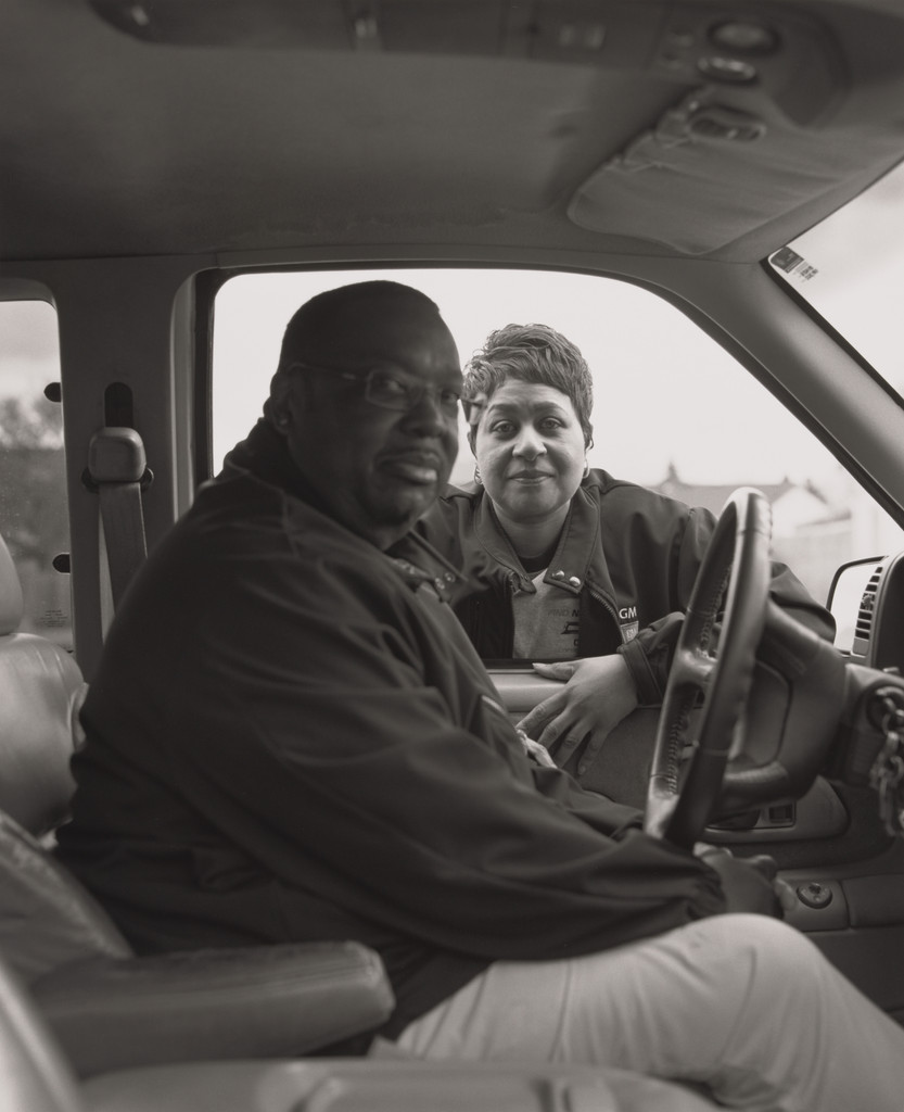 Kesha’s boyfriend Mark Boyd, UAW Local 1714, sitting in his Chevrolet Silverado 1500 outside Kesha’s house, (11 years in at GM Lordstown Complex, material in body shop, 24 years Corporate Seniority), Youngstown, OH.