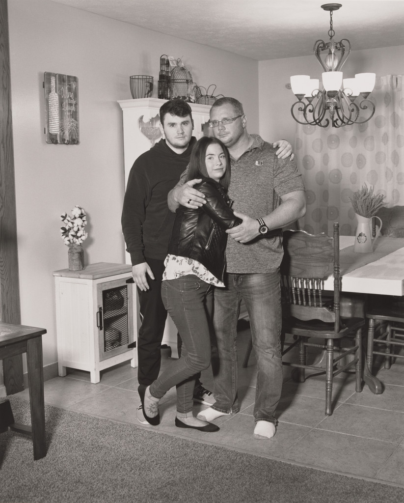 Brian Shina with his daughter Marissa and his son Brian in his living room, (8 years in at Magna Seating, production worker), Canfield, OH.