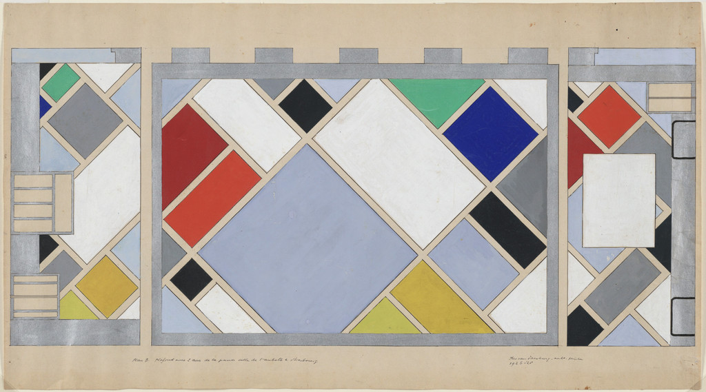 Preliminary color scheme for ceiling and short walls of dance hall in Café Aubette, Strasbourg, France