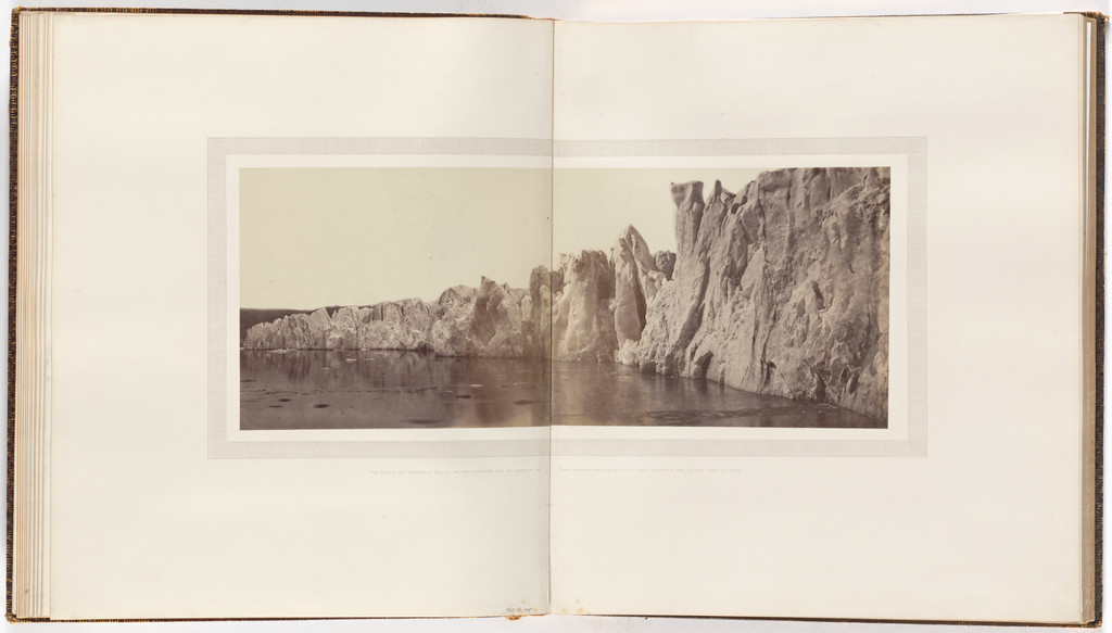 "View of the Sermitsialik Glacier, the front extending into the middle of the Fiord, showing over one mile of its front, which was over 275 above the water."