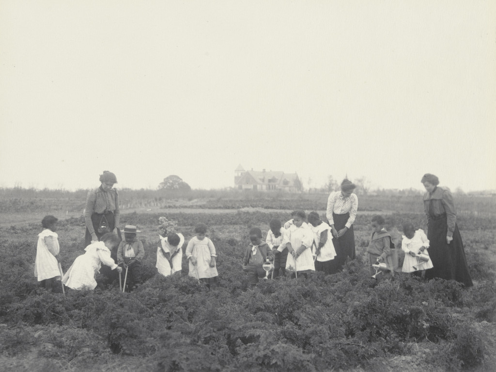 Kindergarten children in their garden