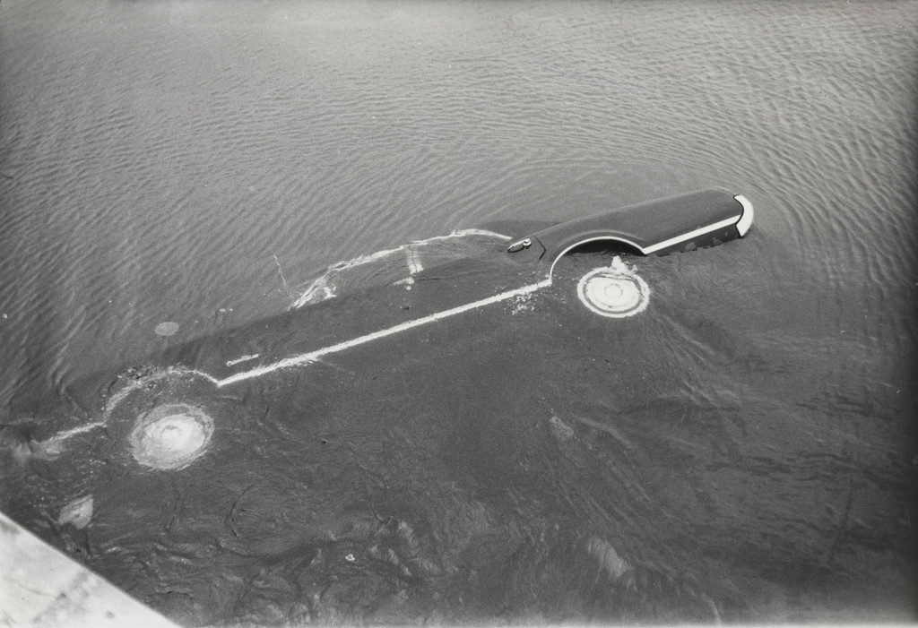 "Kennedy Car off Bridge to Chappaquiddick Island, Massachusetts"