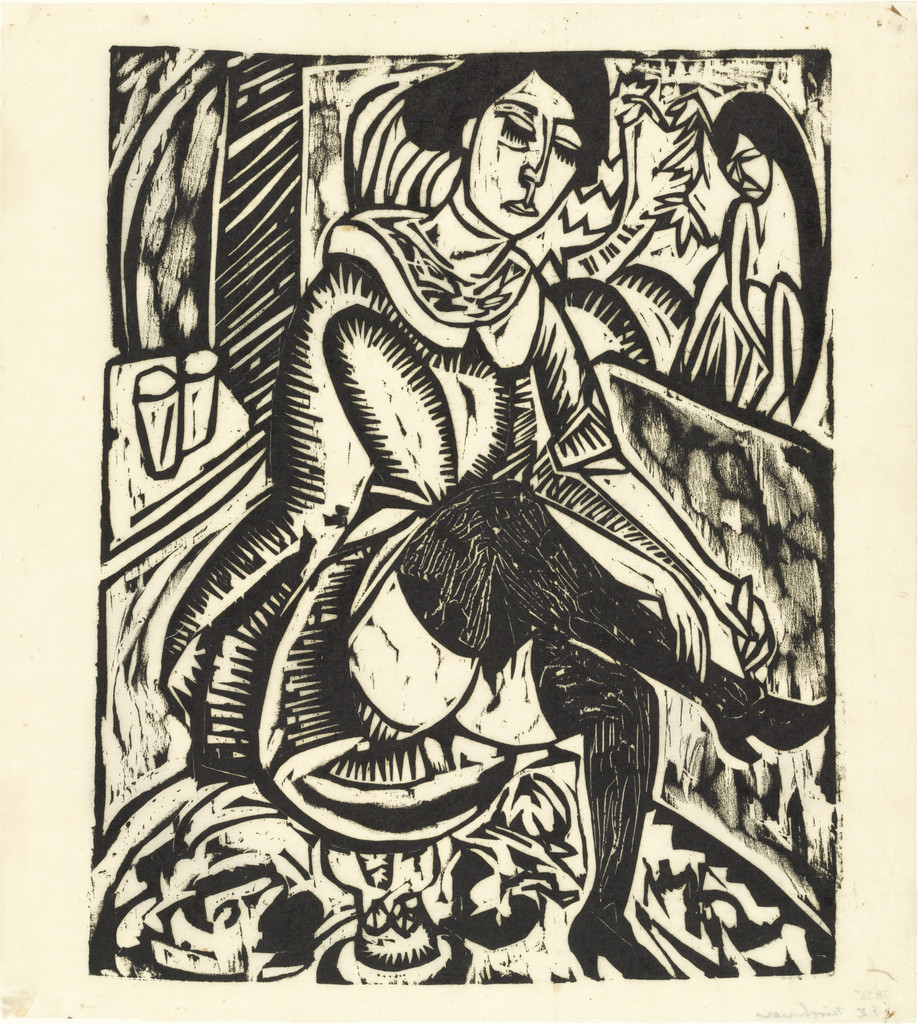 Woman Buttoning Her Shoe (Frau, Schuh zuknöpfend)
