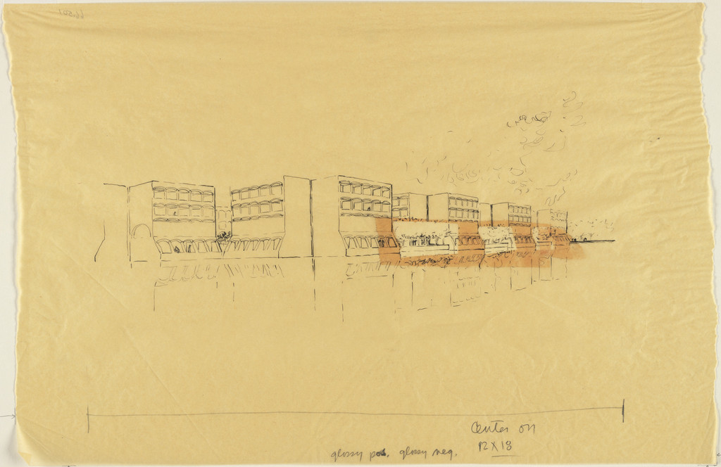 Indian Institute of Management, Ahmedabad, India, Perspective drawing of dormitories