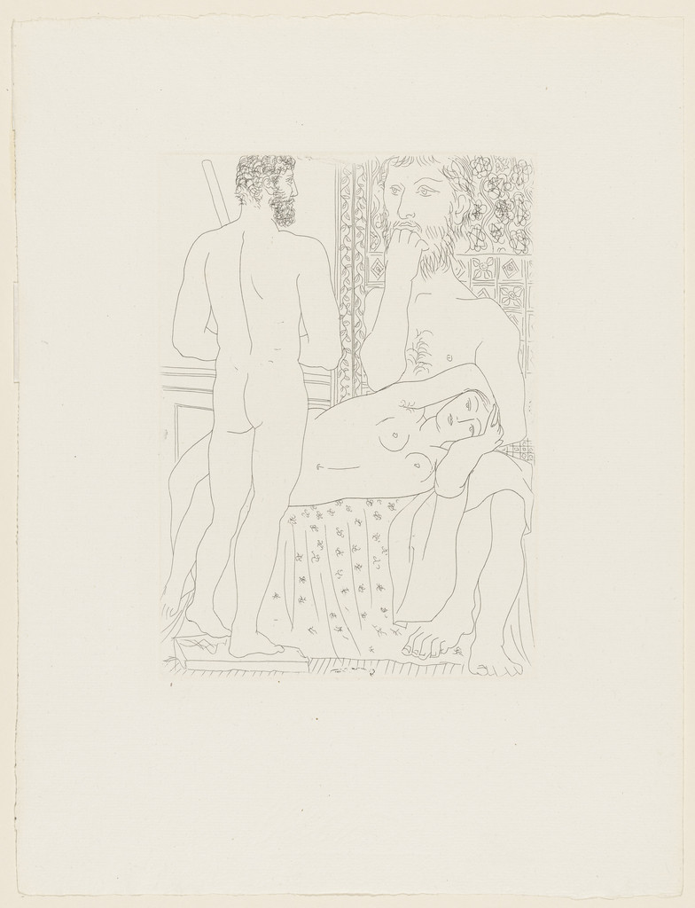 Sculptor, Recumbent Model, and Self Portrait Sculpture as Hercules (Sculpteur, modèle couché, et autoportrait en Hercule sculpté) from the Vollard Suite (Suite Vollard)