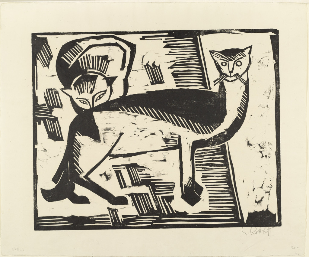 Cats (Katzen) from the portfolio Ten Woodcuts by Schmidt-Rottluff (Zehn Holzschnitte von Schmidt-Rottluff)