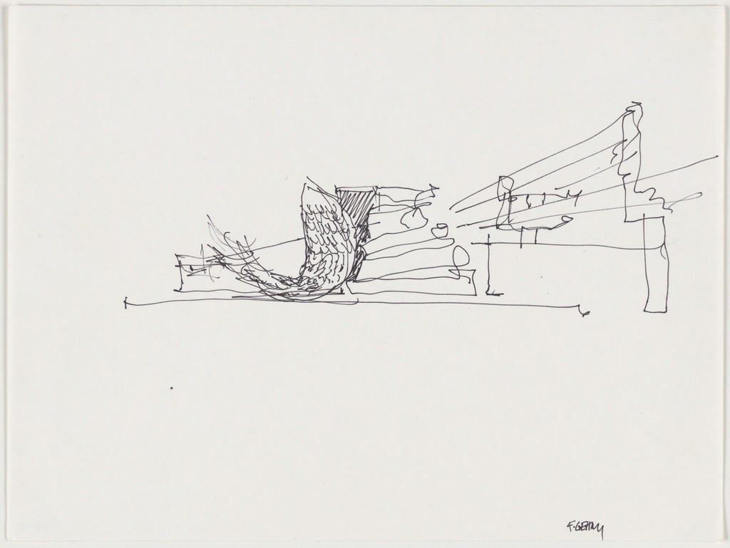 Sketch for Fishdance Restaurant, Kobe, Japan, Exterior perspective