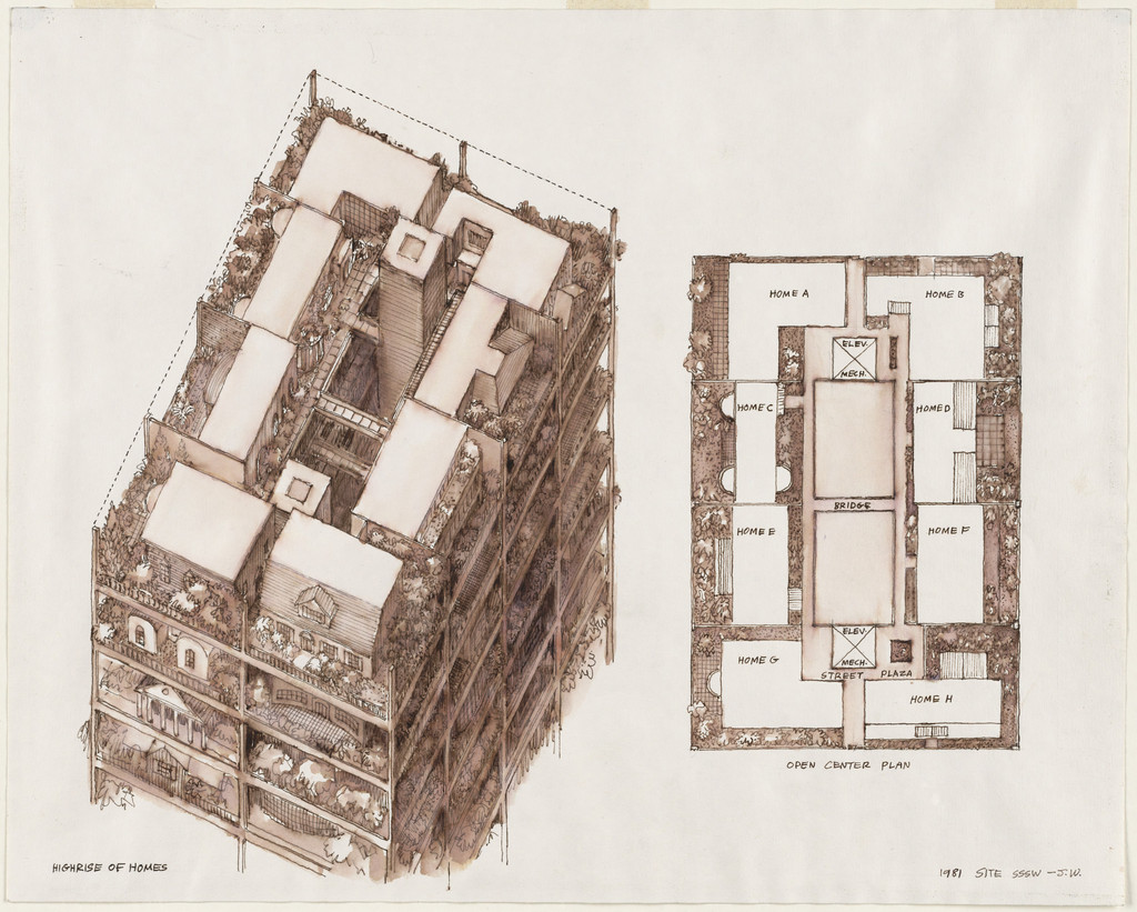 Highrise of Homes, project, Aerial perspective and plan
