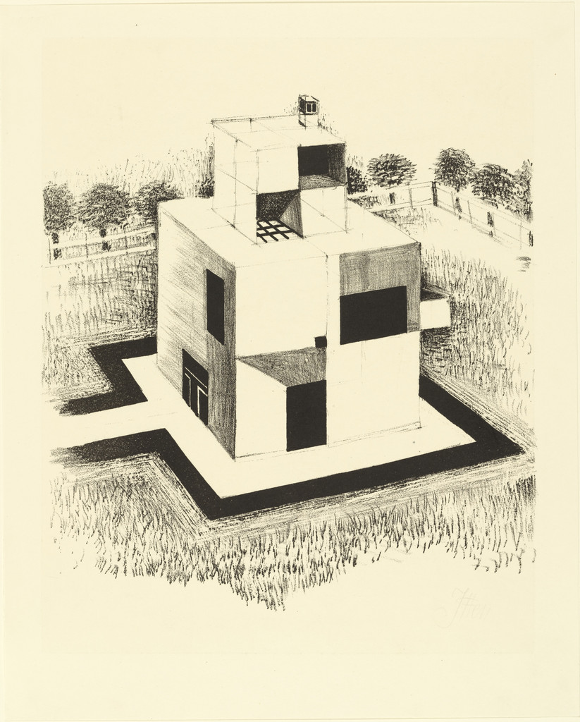 House of the White Man (Haus des weißen Mannes) from the portfolio New European Graphics, 1st Portfolio: Masters of the State Bauhaus, Weimar, 1921 (Neue europäische Graphik, 1. Mappe: Meister des Staatlichen Bauhauses in Weimar, 1921)
