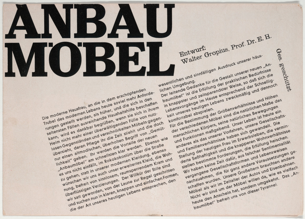 Anbaumöbel, Entwurf: Walter Gropius, Prof. Dr. e.H