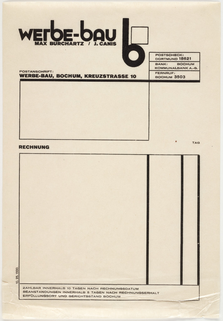 Stationery invoice for Werbe-bau
