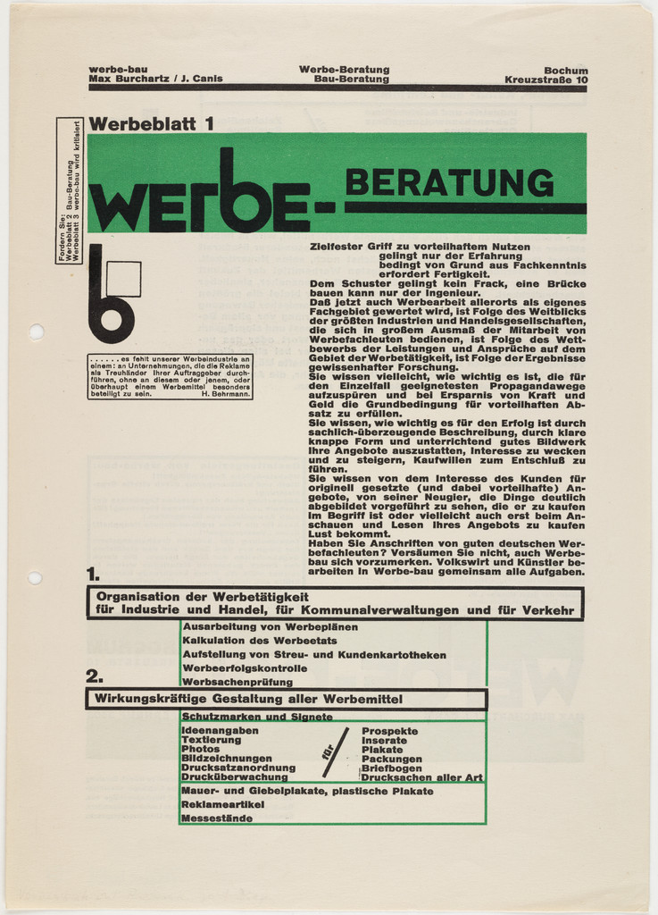 Werbe-Beratung, Werbeblatt 1