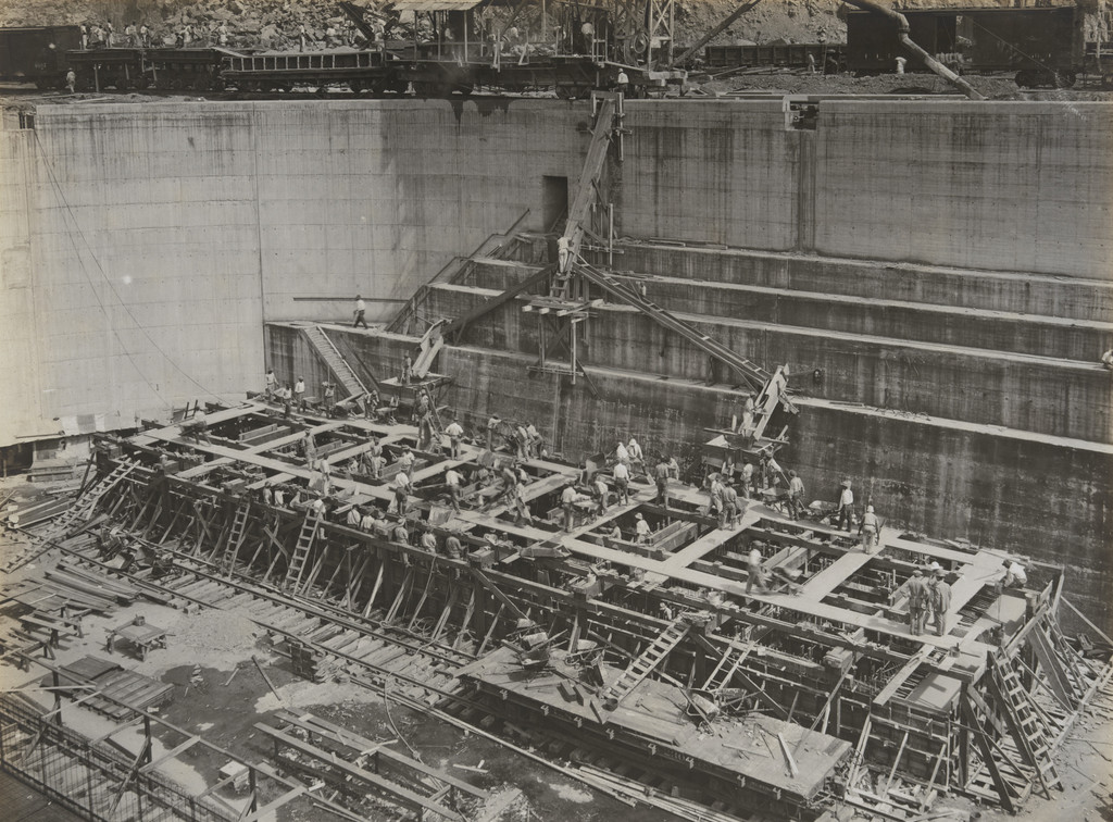 Reinforced Concrete Pontoons. Pouring Concrete in No.1 Pontoon