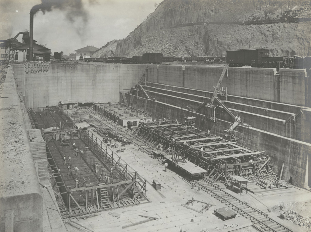 Reinforced Concrete Pontoons. Preparing to pour concrete in No. 2 Pontoon