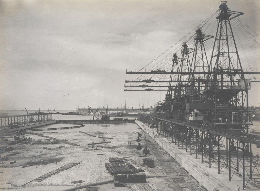 Cristobal Coaling Station: Looking north on Unloader towers and wharf