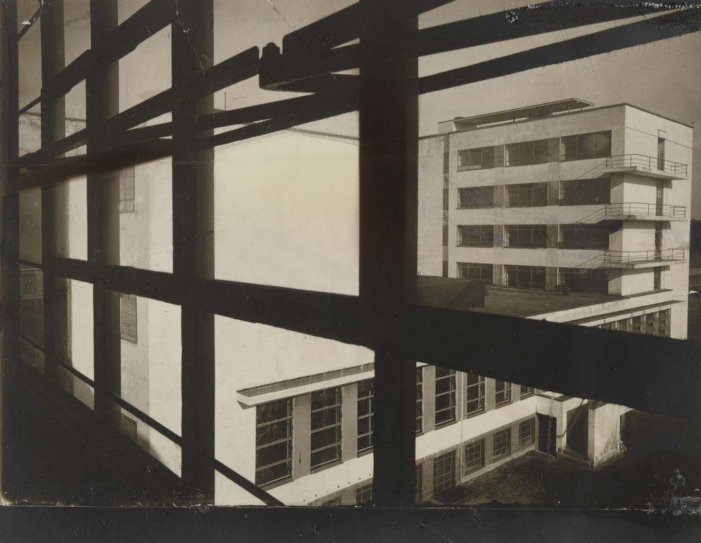 Bauhaus: View from the Workshops Building onto the Studio Building