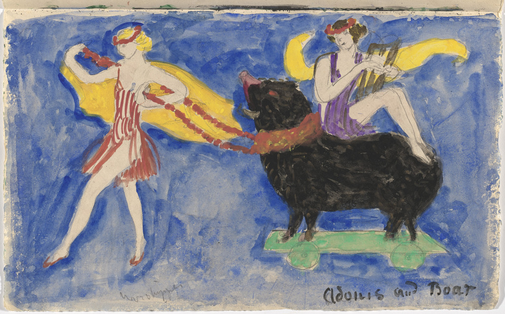 Costume design (Adonis and Boar) for artist's ballet Orphée of the Quat-z-arts