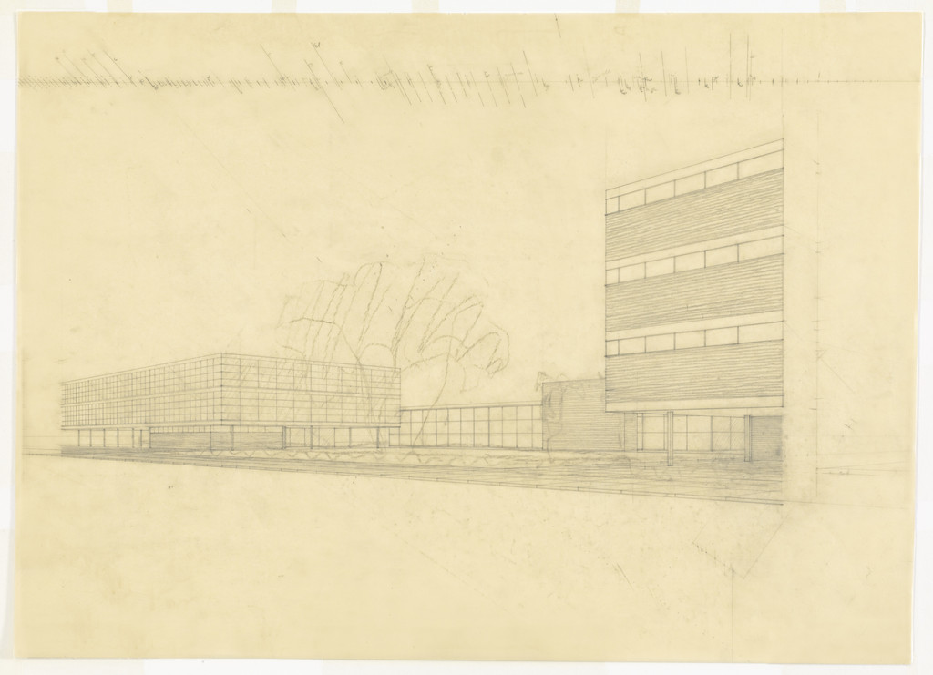 IIT Master Plan, Chicago, IL, Classroom buildings along State Street.  Exterior perspective