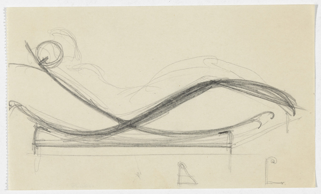 Reclining Chair without Arms, with Figure (Elevation sketch)