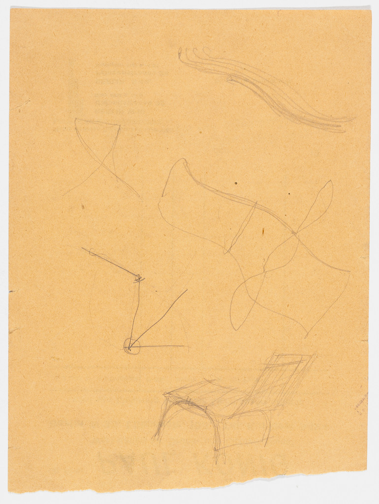 Chair without Arms. Reclining Chair without Arms. (Perspective and elevation sketches)